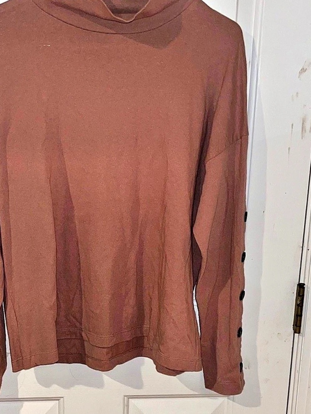 Madewell Button-Sleeve Turtleneck Top Brown Medium
